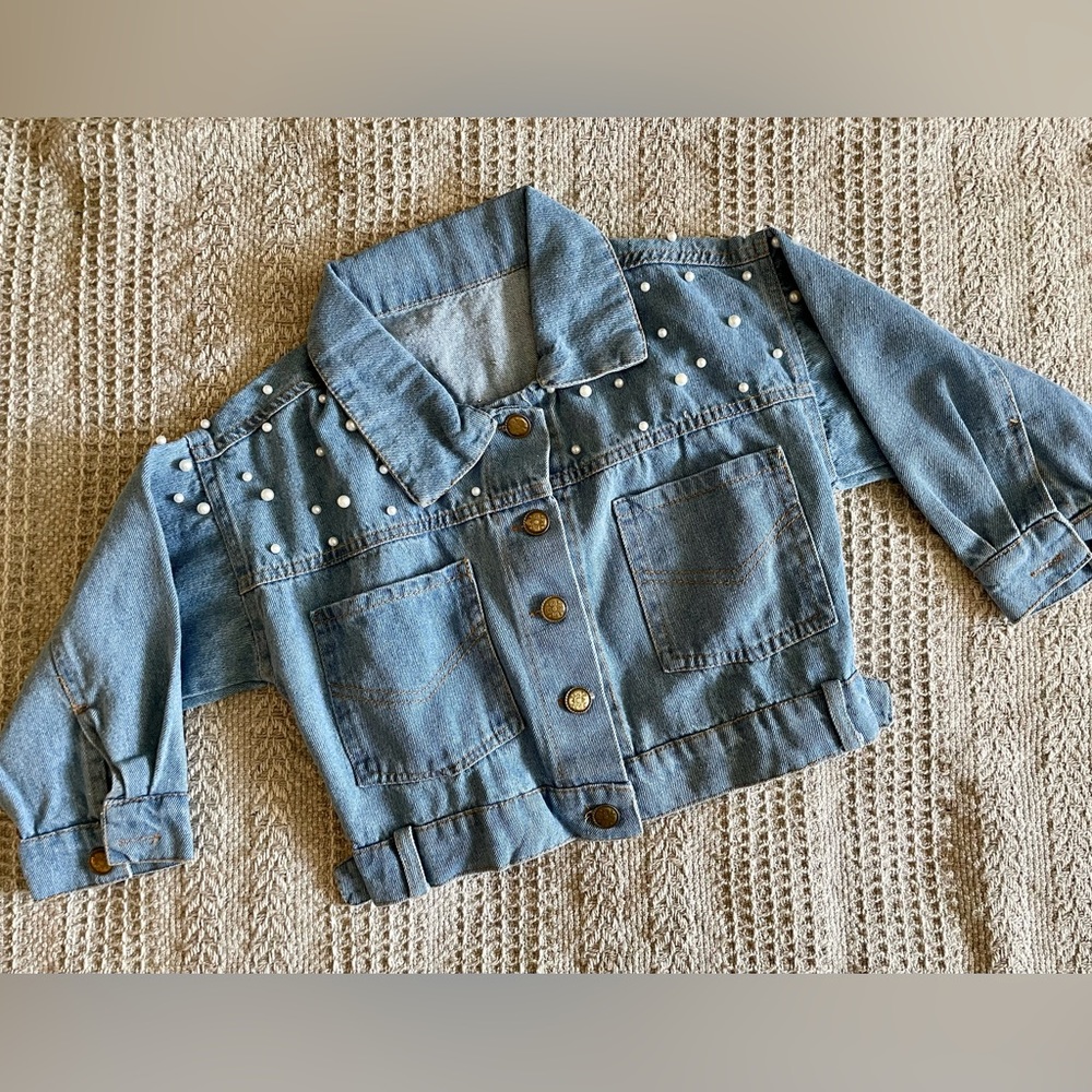 Girl’s pearl studded jean jacket, embellished jeans jacket